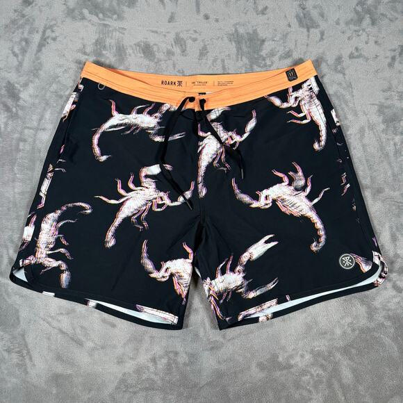 Roark Scorpion Print Hybrid Shorts Size 36 Black Orange - Picture 1 of 7